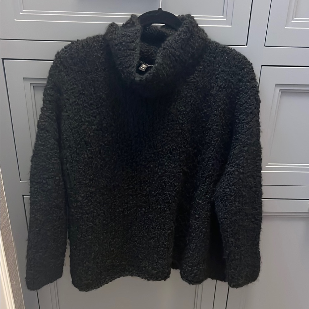 Eileen Fisher Black Alpaca Cowl Neck Sweater